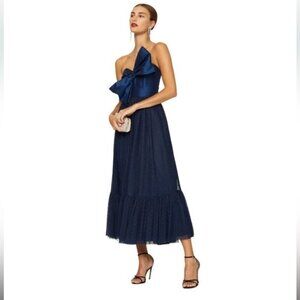 Hutch Navy One-Shoulder Midi Dress with Bow